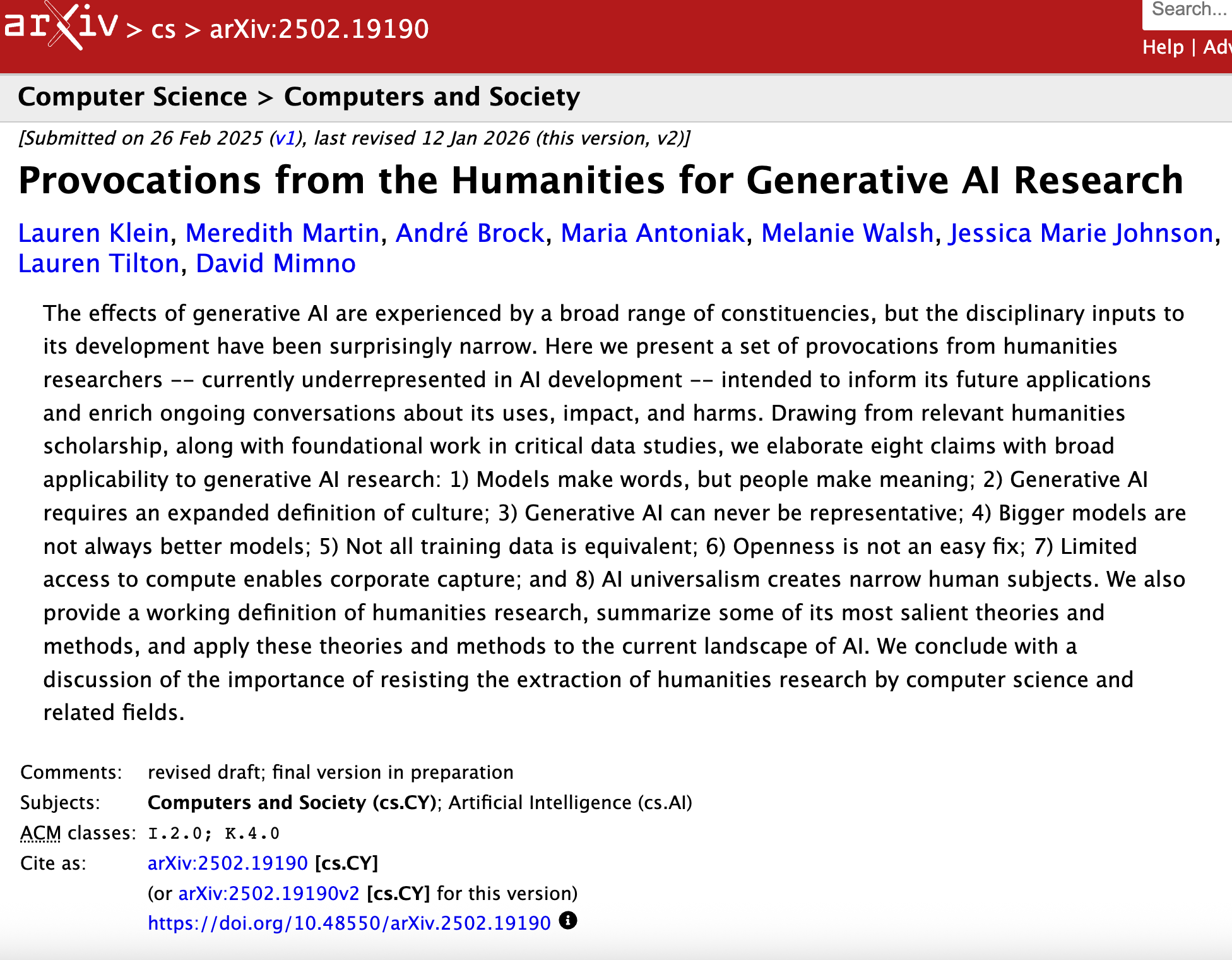 Provocations from the Humanities for Generative AI Research